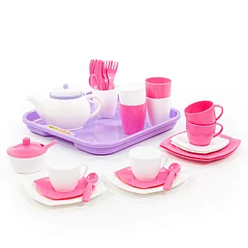 Набор детской посуды "Алиса" с подносом на 4 персоны (35 элементов) (в сеточке)