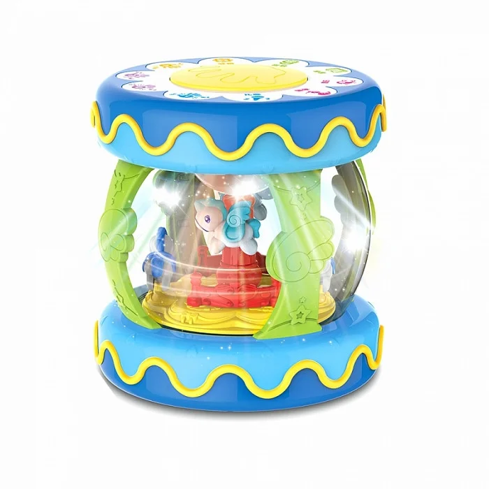HAUNGER Игрушка развивающая Барабан-карусель (большой) Голубой 21*21*23 см (свет,звук)(в кор.24 шт)
