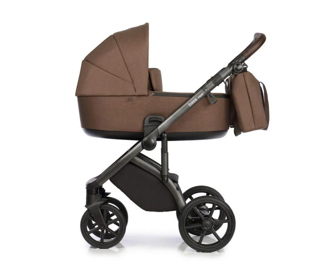 Коляска 2 в1 RoanBASS NEXT короб + прогулка Mocca /руч.Тем.коричневый (2 места)