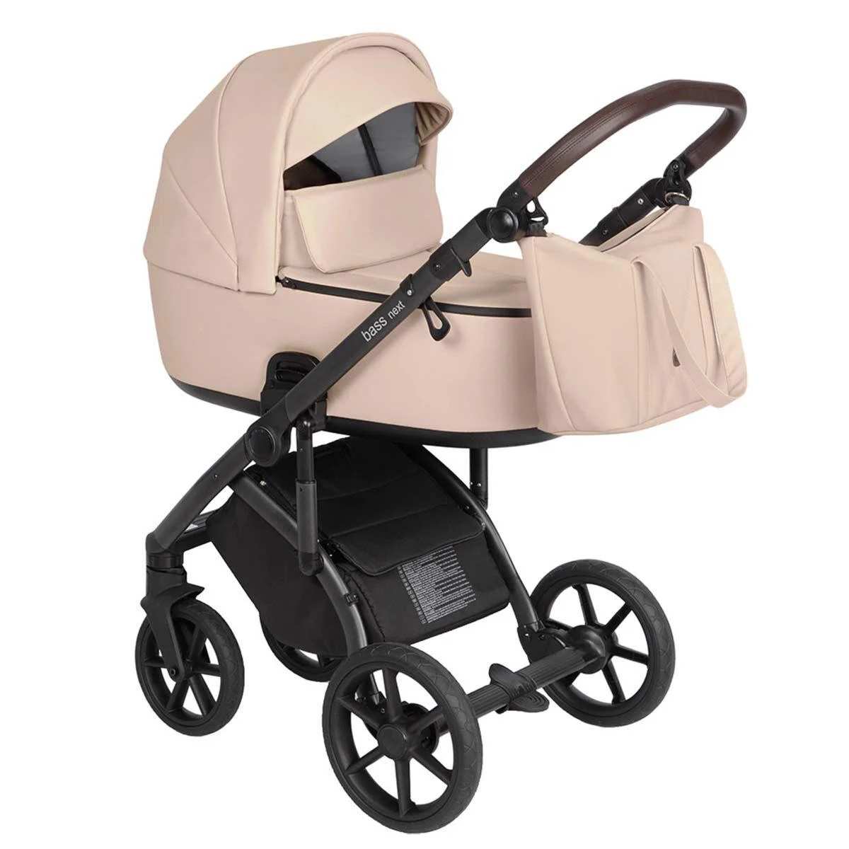 Коляска 2 в1 RoanBass Next короб + прогулка Кожа Caramel/Black/руч.Тем.коричневый(2 места)
