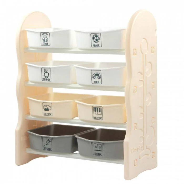EDU-PLAY Стеллаж для игрушек с ящиками,4 полки,Бежевый(76,5х36х91)