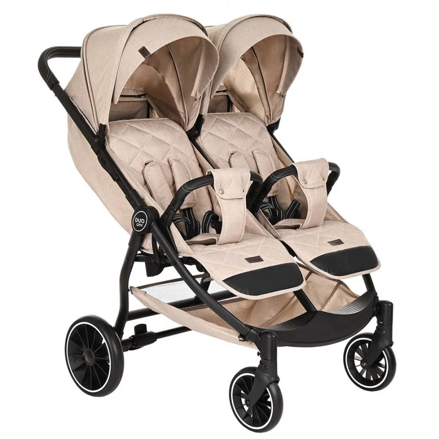 Коляска для двойни Pituso Duocity колеса Eva Cappuccino/Капучино