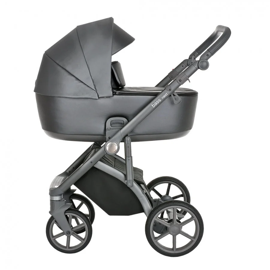 Коляска 2 в1 Roan Bass Next Кожа Graphite Pearl/Grey/руч. Серый