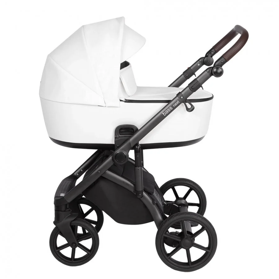 Коляска 2 в1 Roan Bass Next Кожа White/Black/руч.Тем.коричневый