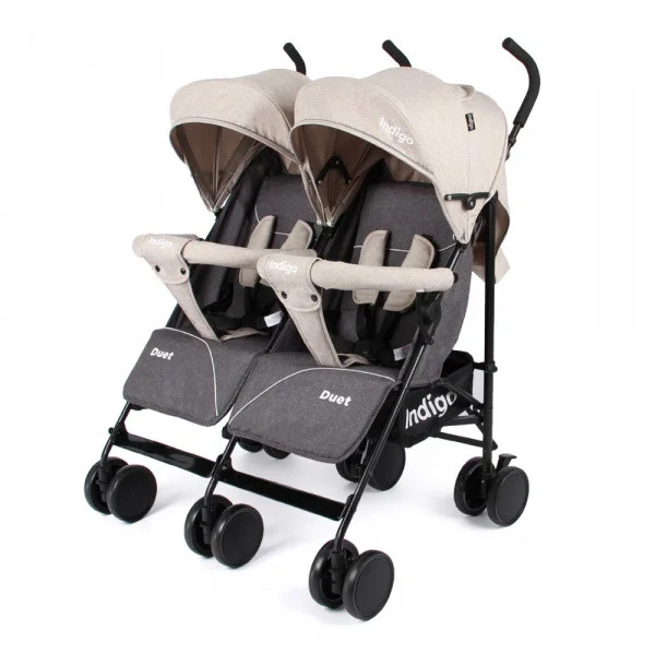 Коляска-трость для двойни Indigo Duet, бежево-серый