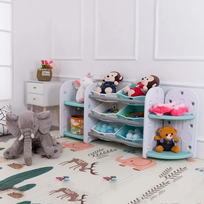 Стеллаж для игрушек Pituso с ящиками и приставками 3 полки Бирюзовый (полка угловая)