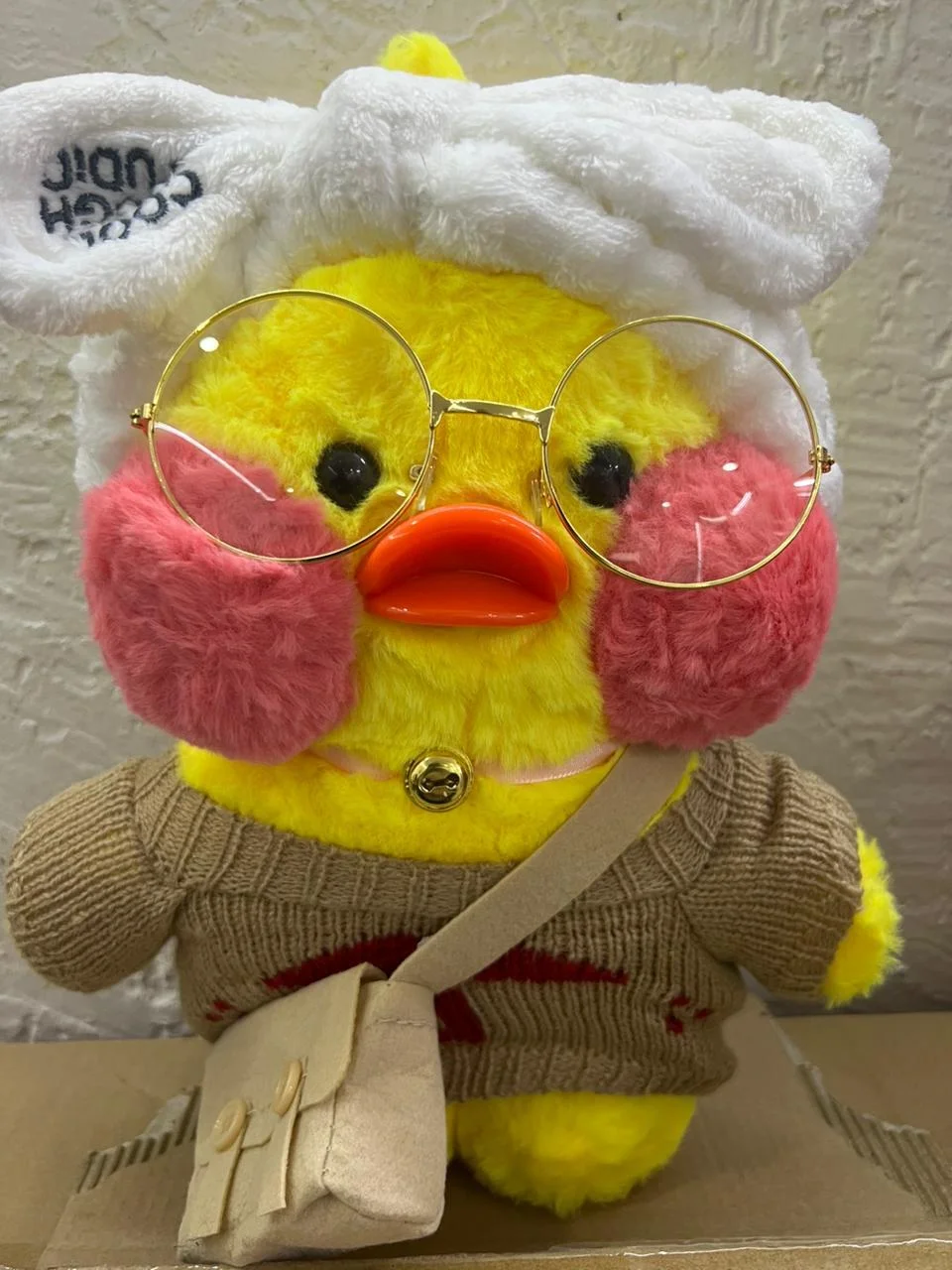 Lalafan duck/лалафанфан уточка в одежде/плюшевая уточка/кукла в очках из TikTok